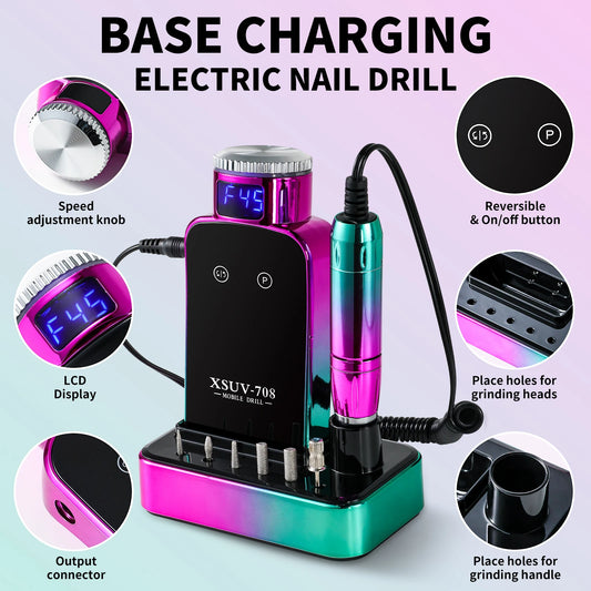 45000 RPM Nail Drill Machine With Charging Base Portable Electric File for Nails Gel Nail Polish Sander Manicure Set