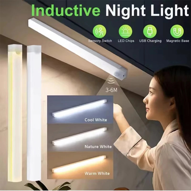 Wireless USB Rechargeable Motion Sensor LED Bar Light Induction Night Light Portable Cordless Magnetic Cabinet Lamp for Kitchen
