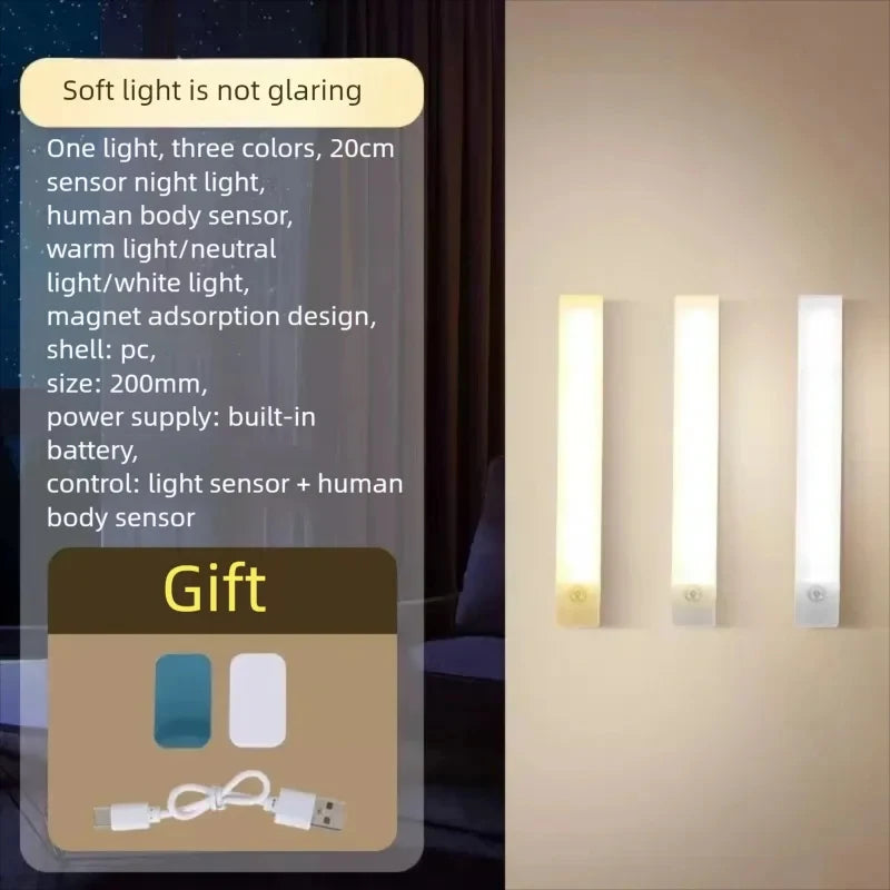 Wireless USB Rechargeable Motion Sensor LED Bar Light Induction Night Light Portable Cordless Magnetic Cabinet Lamp for Kitchen