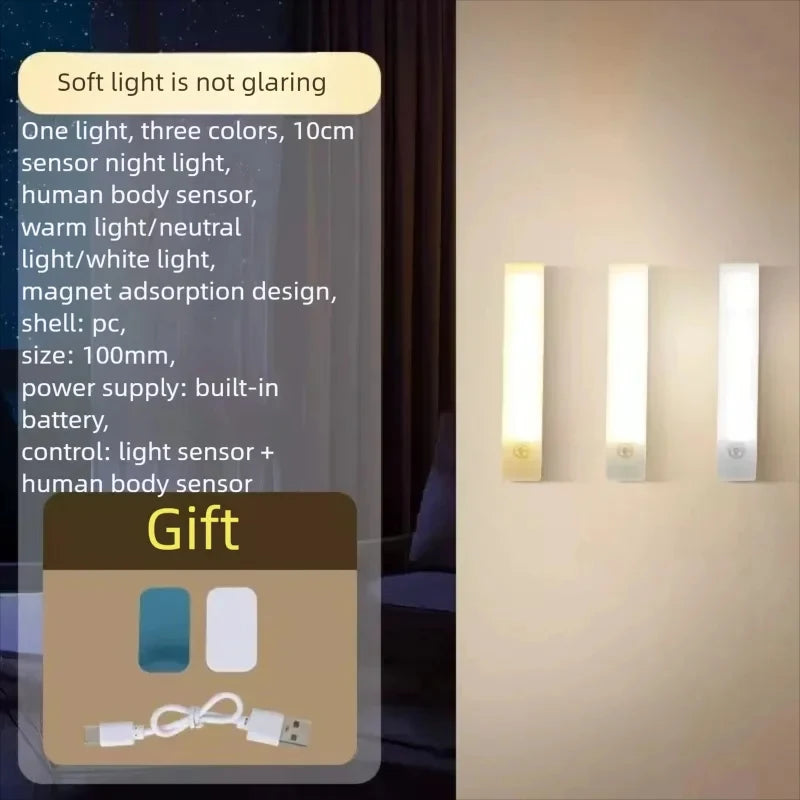 Wireless USB Rechargeable Motion Sensor LED Bar Light Induction Night Light Portable Cordless Magnetic Cabinet Lamp for Kitchen
