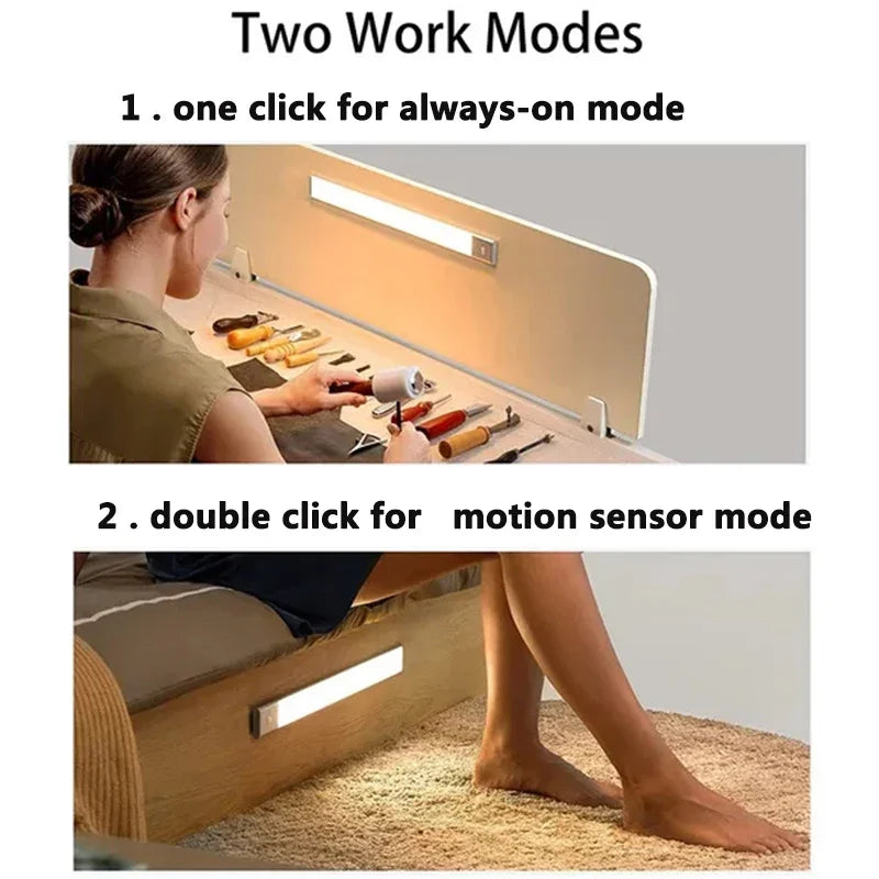 Wireless USB Rechargeable Motion Sensor LED Bar Light Induction Night Light Portable Cordless Magnetic Cabinet Lamp for Kitchen
