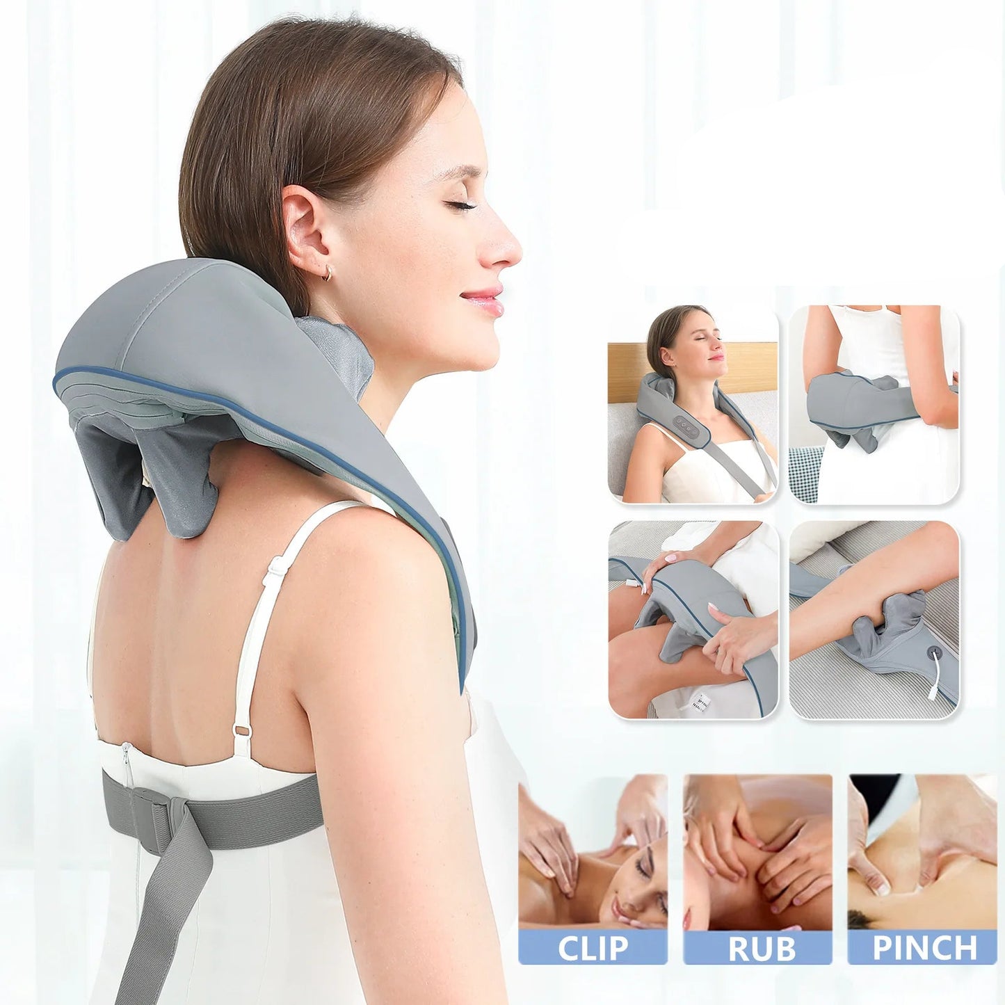 Foreverlily Wireless Neck And Back Massager Neck And Shoulder Kneading Massage Shawl Neck Cervical Relaxing Trapezius Massager