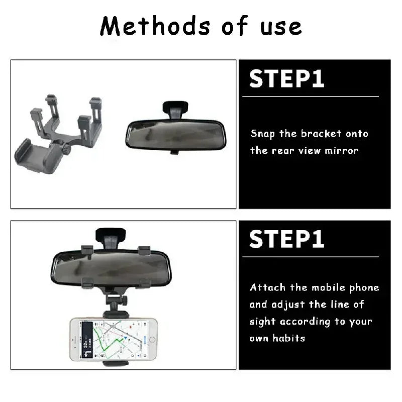 360° Rearview Mirror Car Phone Holder