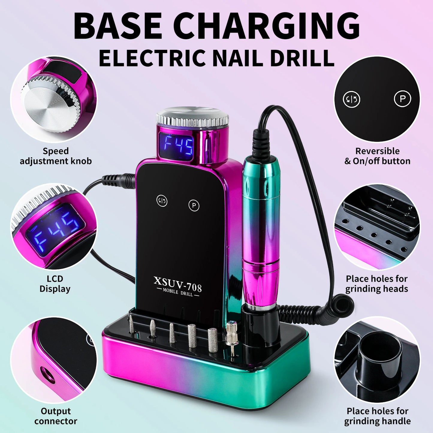 45000 RPM Nail Drill Machine With Charging Base Portable Electric File for Nails Gel Nail Polish Sander Manicure Set