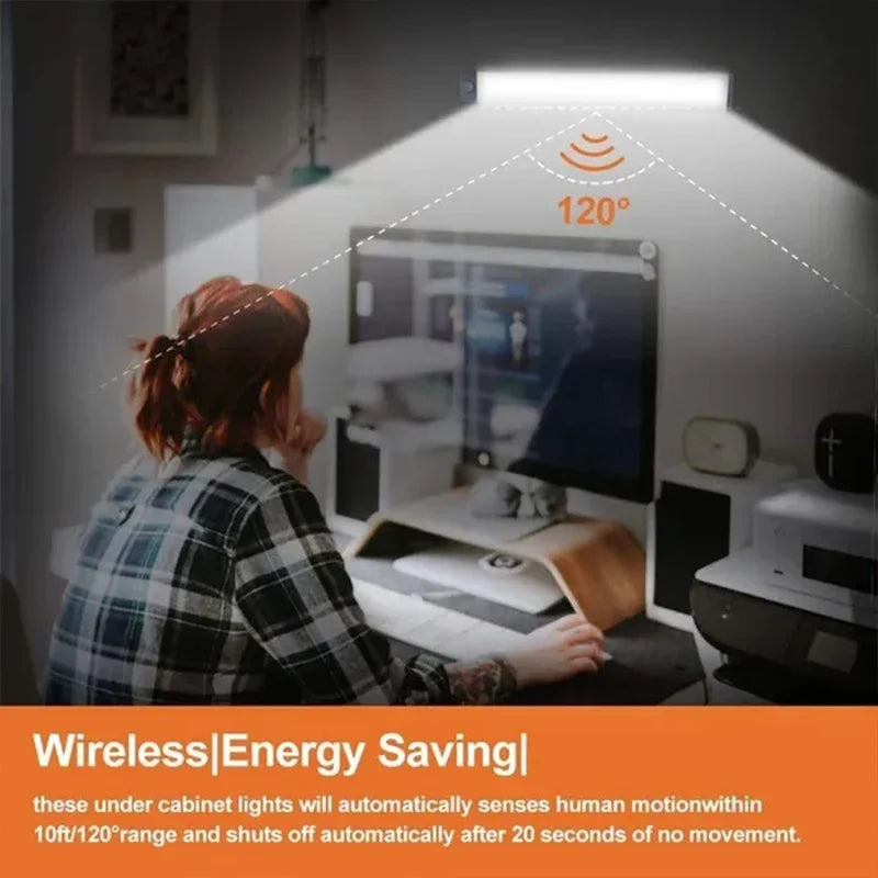 Wireless USB Rechargeable Motion Sensor LED Bar Light Induction Night Light Portable Cordless Magnetic Cabinet Lamp for Kitchen