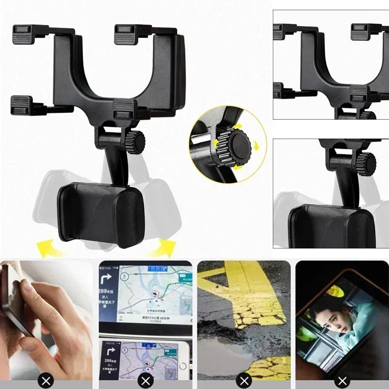 360° Rearview Mirror Car Phone Holder