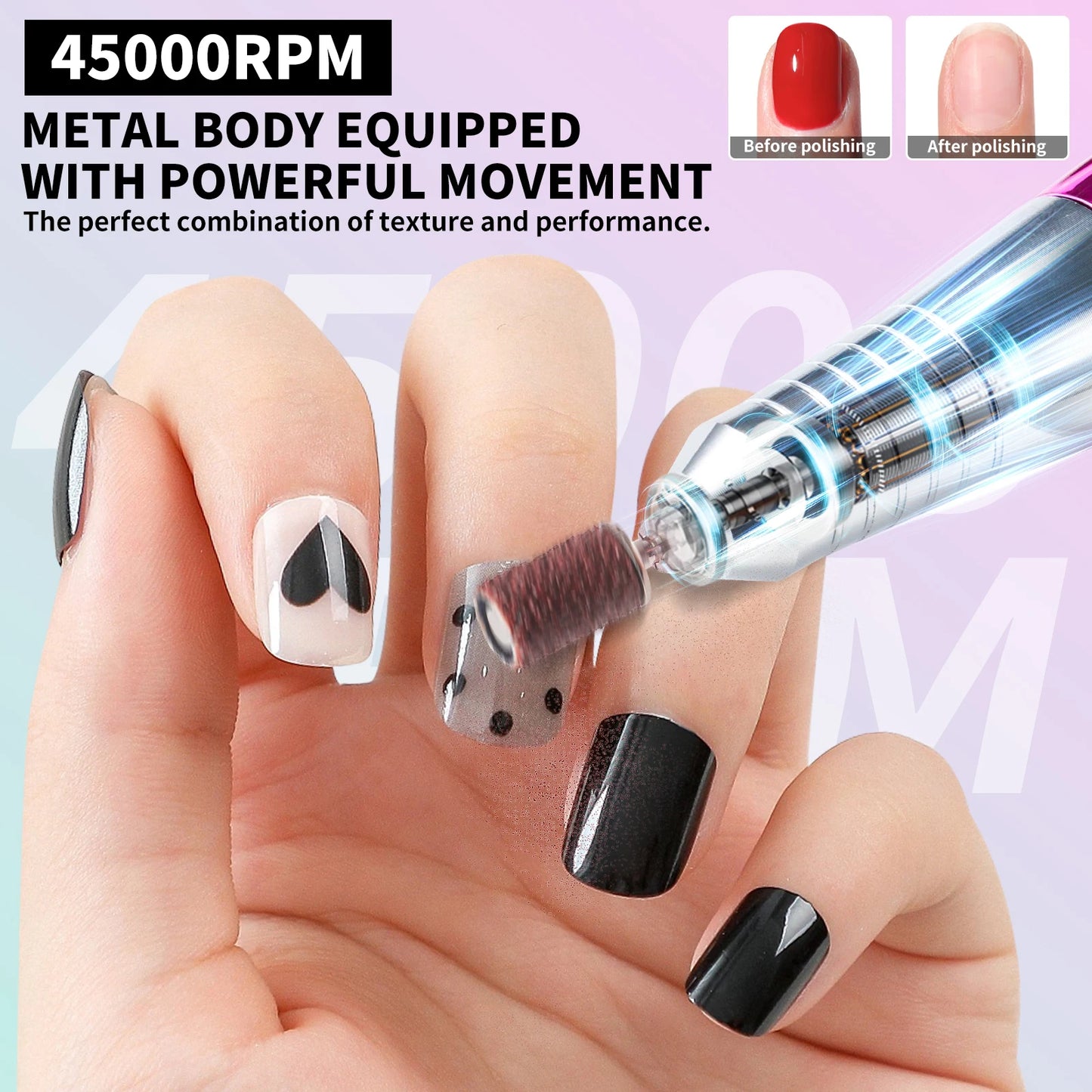45000 RPM Nail Drill Machine With Charging Base Portable Electric File for Nails Gel Nail Polish Sander Manicure Set