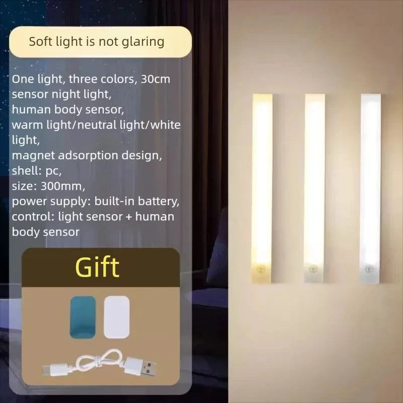 Wireless USB Rechargeable Motion Sensor LED Bar Light Induction Night Light Portable Cordless Magnetic Cabinet Lamp for Kitchen