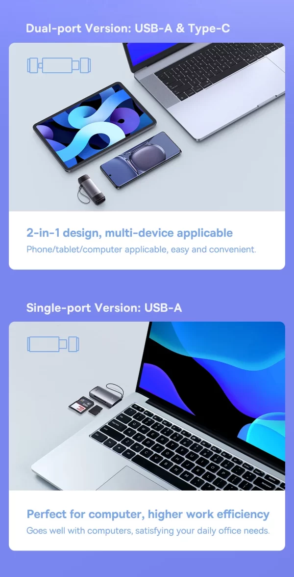 Baseus Card Reader USB C & USB3.0 to SD Micro SD TF Memory Card Device 104MB/s 2TB Smart Cardreader for Laptop Accessories - Image 12