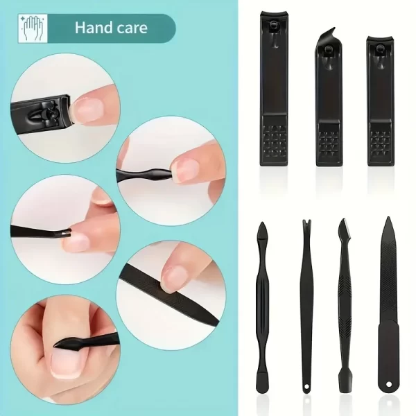 7pcs-24pcs Professional Black Nail Clippers Kit - Ultra Sharp Fingernail and Toenail Cutters for Men and Women - Sturdy Pedicure - Image 2