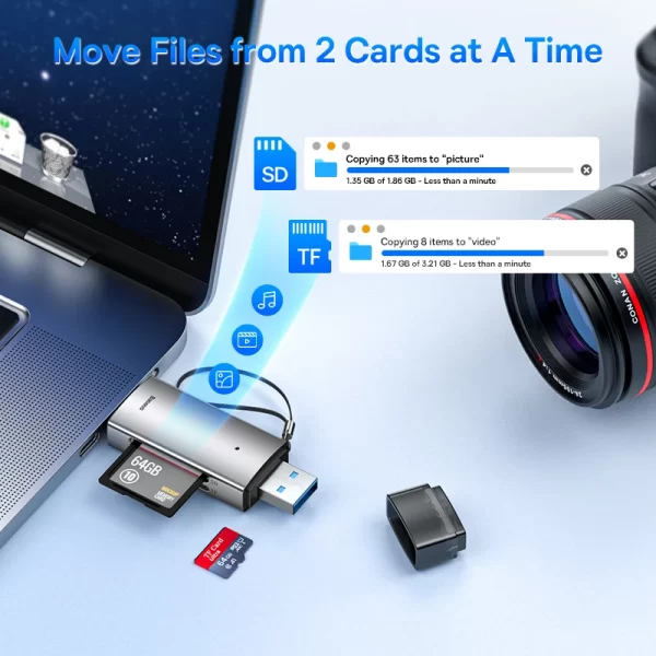 Baseus Card Reader USB C & USB3.0 to SD Micro SD TF Memory Card Device 104MB/s 2TB Smart Cardreader for Laptop Accessories - Image 4